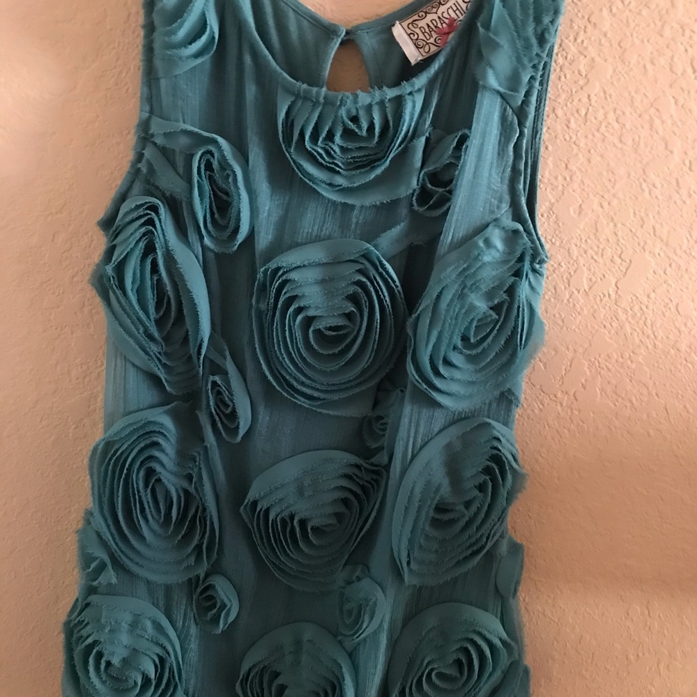 Baraschi anthropologie SZ s green shimmer rose iridescent sleeveless top worn 1x